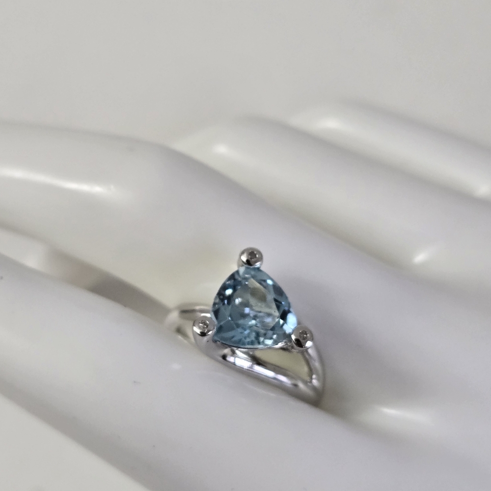 Modern Sterling Silver 925 Ring Triangular Aquama… - image 5